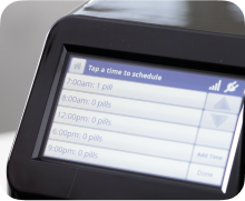 MedaCube screen showing various available dose times that are programmed.