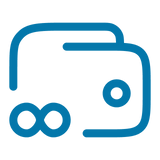 A Blue minimalist purse icon with infinity sign