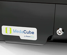 MedaCube closed reestock door and bolt lock.